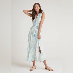 Bella Dahl $202 Sleeveless Pleat Front Maxi Dress in Havana Olive Palm Size XS